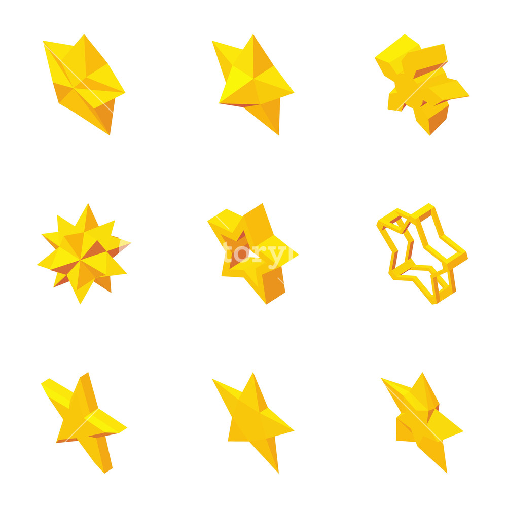 1000x1000 Geometric Figure Star Icons Set Cartoon Illustration