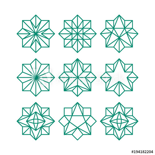 500x500 Line Art Geometric Abstract Star Icon Collection Green Color