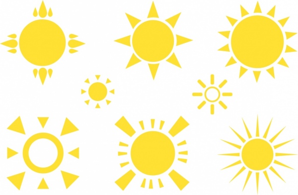 600x392 Sun Icons Collection Yellow Circles Geometric Style Free Vector