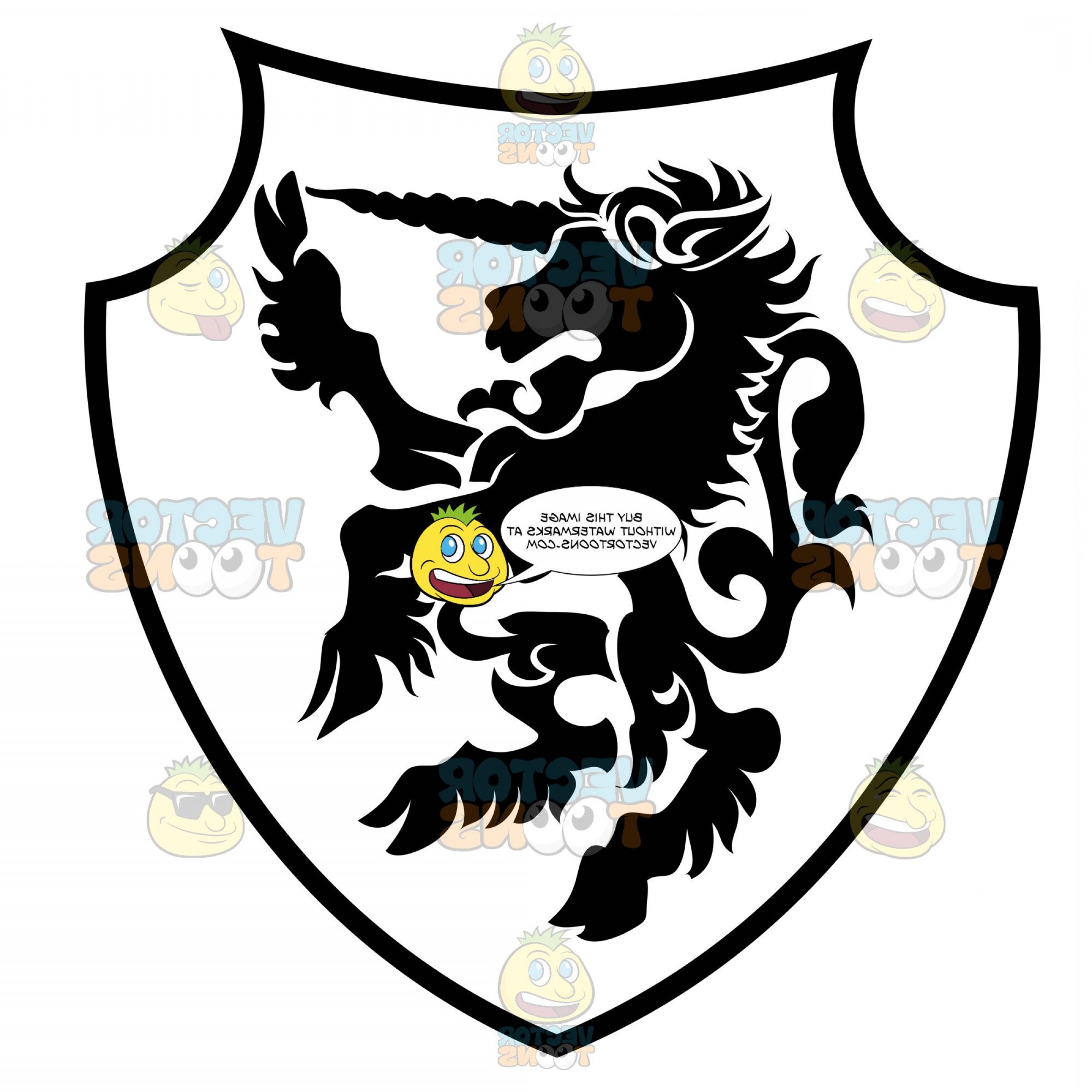 2400x2400 Black And White Upright Unicorn With Hair Near Hooves Coat Of Arms
