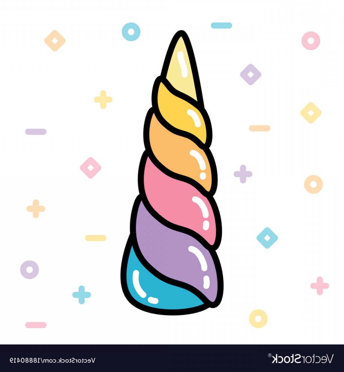 1200x1296 Unicorn Horn Rainbow Pastel Black Outline Vector Wallkeeper