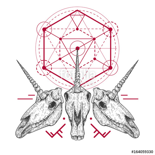 500x500 Unicorn Skull With Tribal Geometric Form In Retro Vintage Style