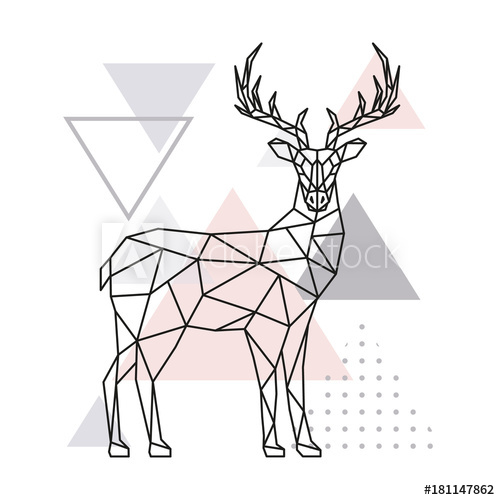 Scandinavian Deer, Side View Geometric Vector Illustration 500x500 Scandinavian Deer, Side View Geometric Vector Illustration