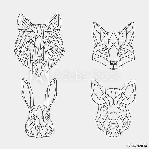 500x500 Set Of Abstract Polygon Animals Linear Geometric Wolf, Fox