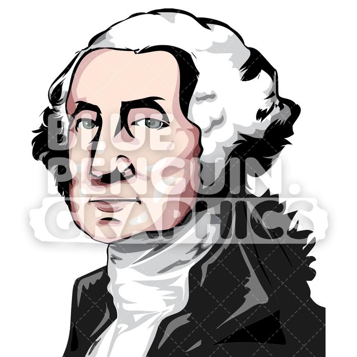 700x700 George Washington Vector Cartoon Clipart Illustration Blue