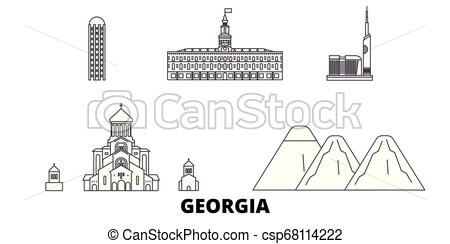 450x244 Georgia Line Travel Skyline Set Georgia Outline City Vector