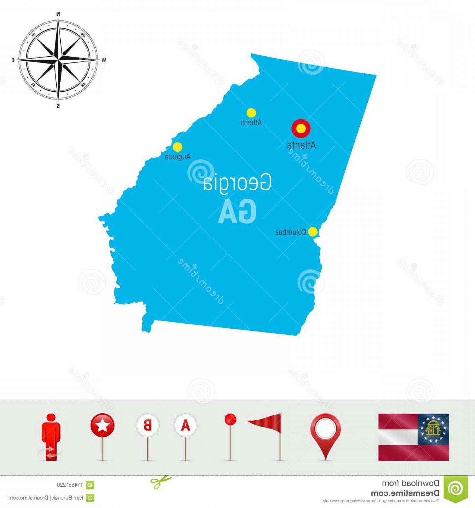 1560x1668 Georgia Vector Map Isolated White Background High Detailed