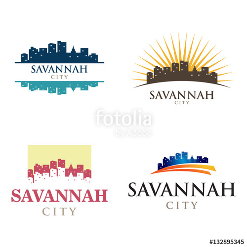 500x500 Savannah Georgia In Cityscape Skyline Silhouette Logo Stock Image