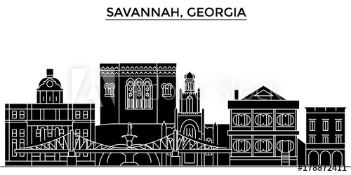 500x250 Usa, Savannah, Georgia Architecture Skyline, Buildings, Silhouette