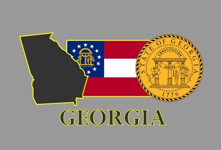 450x305 Georgia State Map, Flag, Seal And Name Royalty Free Vector Graphics