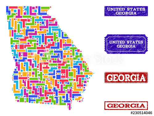 500x377 Mosaic Tetris Style Map Of Georgia State And Scratched Rectangle