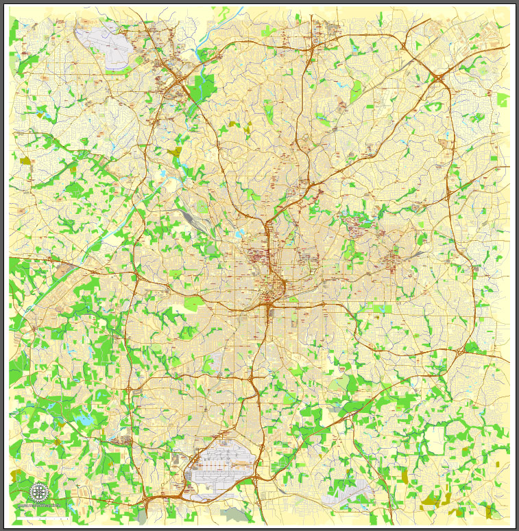 757x774 Atlanta, Georgia, Us, Vector Map Adobe Illustrator Editable City Plan