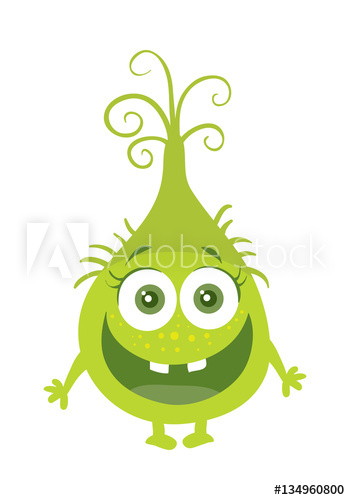 350x500 Funny Smiling Germ Green Cartoon Character Vector