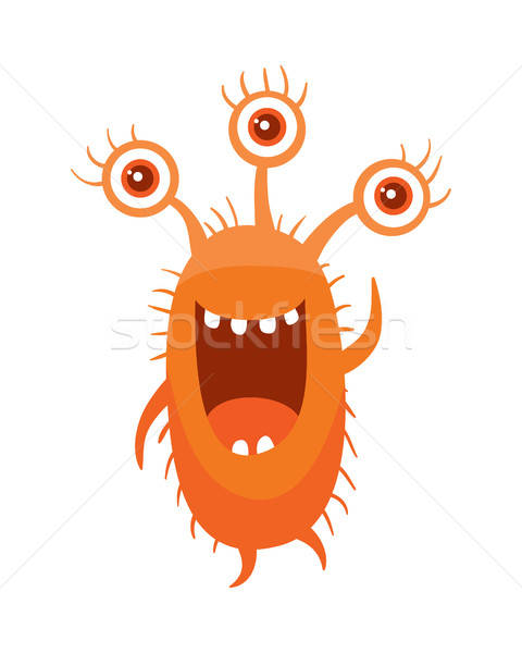 480x600 Monster With Three Eyes Cartoon Orange Germ Vector Illustration