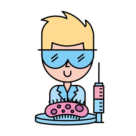 450x450 Scientific Man Professor Syringe And Bacteria Germ Vector