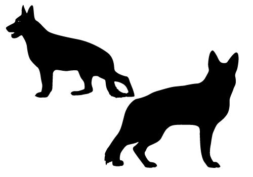 500x350 Two Large Sized German Shepard Dogs In Silhouette Vector Format