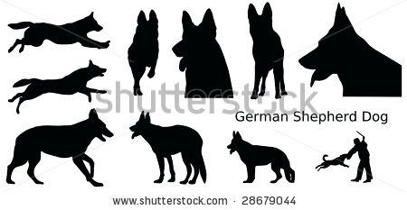 450x233 Various Silhouettes Of A German Shepherd Dog, Vector Illustration