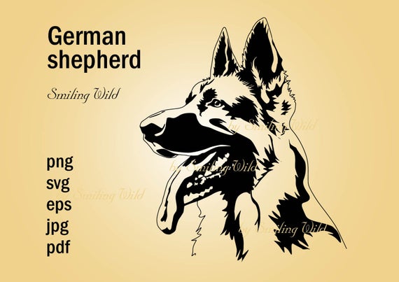 German Shepherd Design Art Silhouette Portrait Clipart Dog Etsy 570x403 German Shepherd Design Art Silhouette Portrait Clipart Dog Etsy