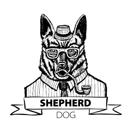 450x450 German Dog Shepherd Hipster Smokes A Pipe In A Headdress