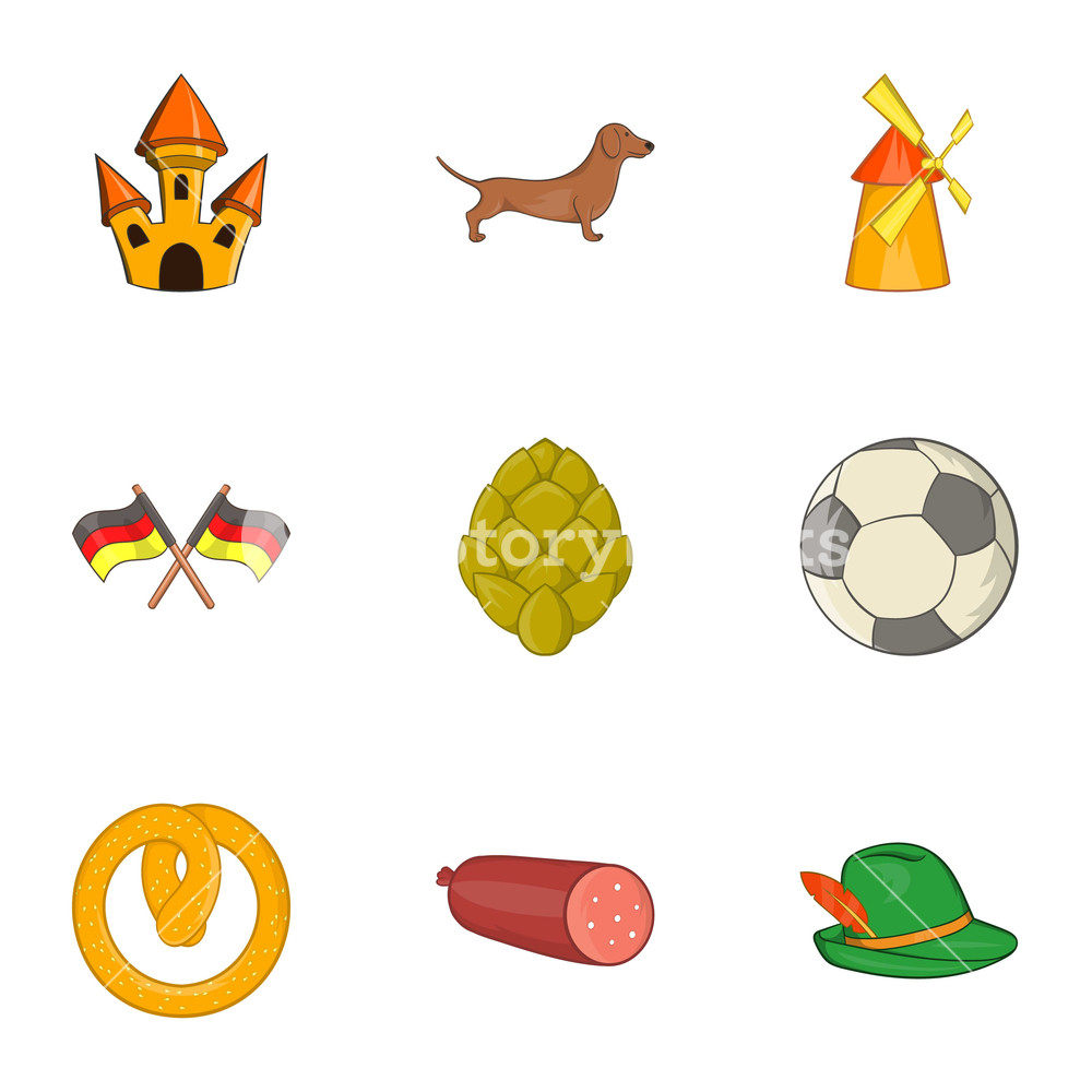 1000x1000 Tourism In Germany Icons Set Cartoon Illustration Of Tourism