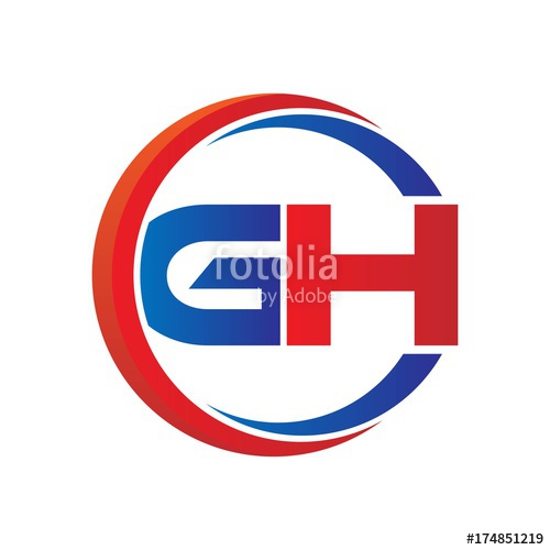500x500 Gh Logo Vector Modern Initial Swoosh Circle Blue And Red Stock