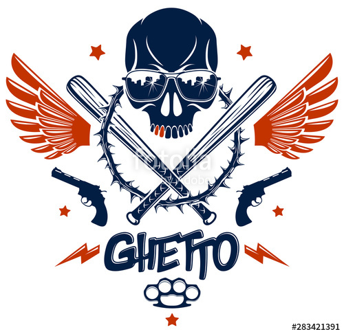 500x486 Brutal Gangster Emblem Or Logo With Aggressive Skull Baseball Bats