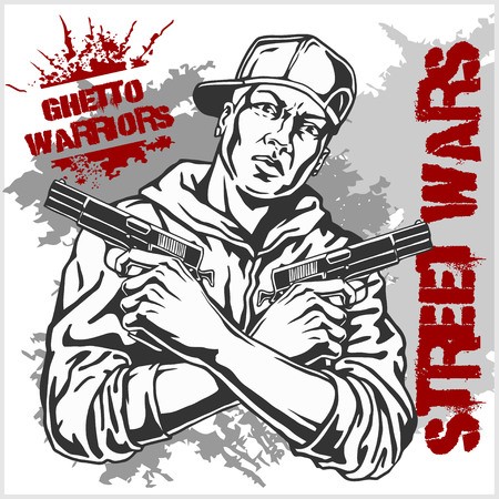 450x450 Ghetto Warriors Vector Illustration Gangster On Dirty Graffiti