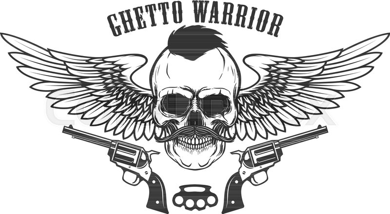 800x439 Ghetto Warrior Winged Skull With Stock Vector Colourbox