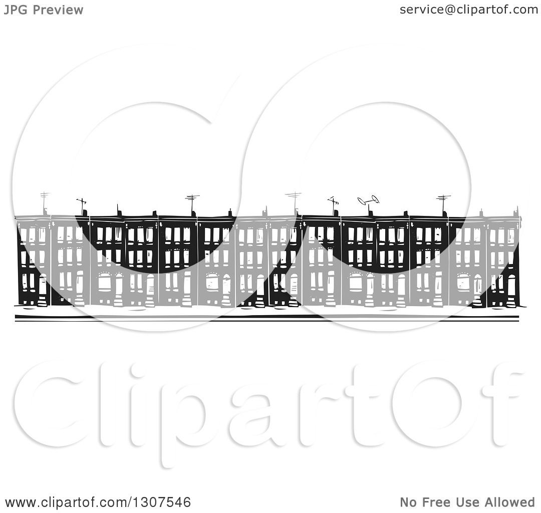 1080x1024 Clipart Of Black And White Woodcut Baltimore Ghetto Row House Town