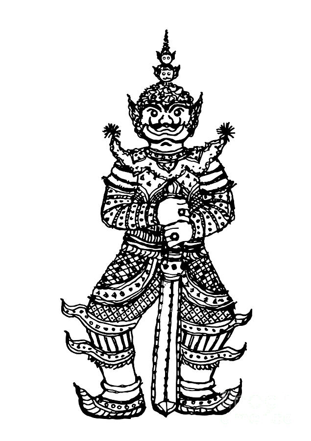 635x900 Thai Giant Yak Traditional Vector Hand Drawing Illustration Desi