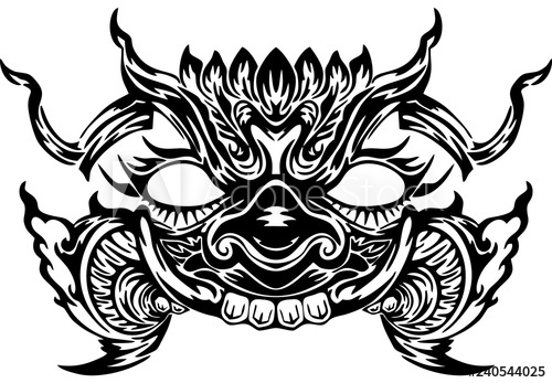 500x347 Thai Giant Face Design For Thai Neo Tattoo Silhouette Vector White