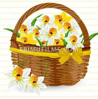 324x329 Narcissus Flowers In A Basket Vector Floral Bouquet Decor