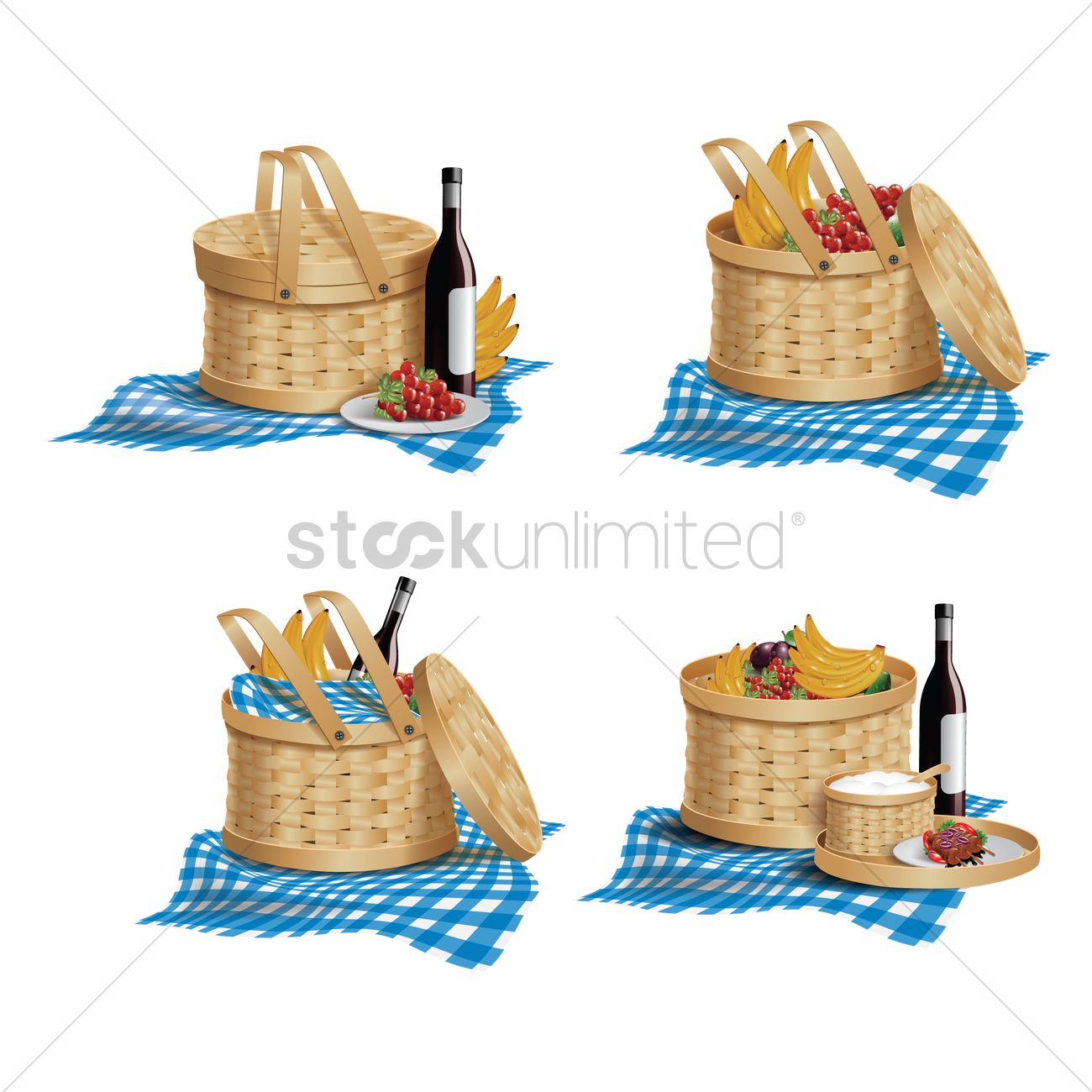 1300x1300 Set Of Picnic Baskets Vector Image