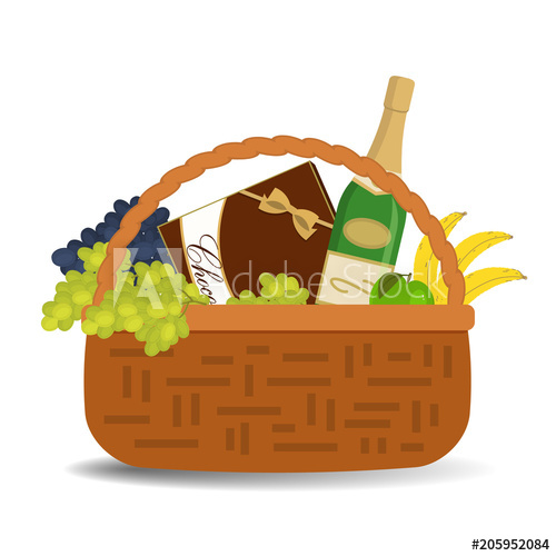 500x500 Wicker Basket With Champagne And Food There Is A Bottle
