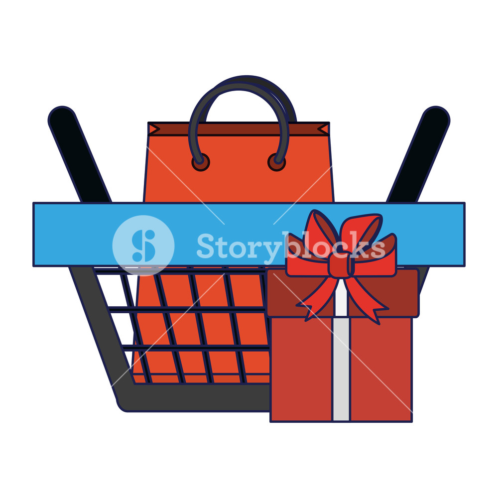 1000x1000 Shopping Bag And Gift Box In Basket Vector Illustration Graphic