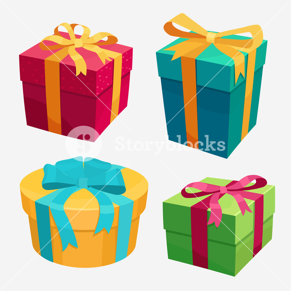 1000x1000 Gift Boxes Set With Red Ribbon And Bow Vector Royalty Free Stock