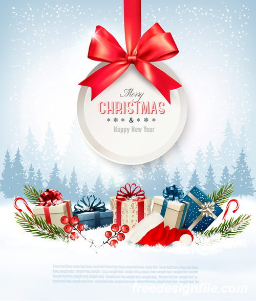 500x587 Merry Christmas Background With Colorful Presents And Gift Card