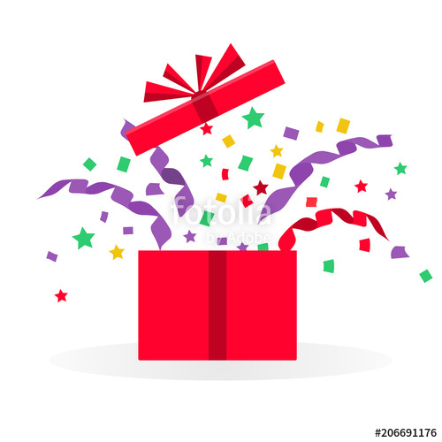 500x500 Open Gift With Serpentine And Confetti Open Gift Box Vector