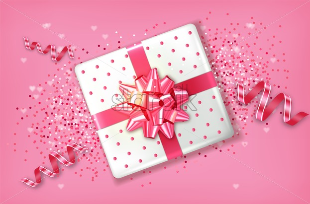 623x411 Pink Gift Box Vector Realistic Confeti And Garland Sparkle