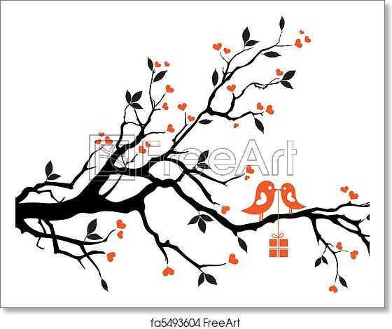560x470 Free Art Print Of Love Birds With Gift Box, Vector Love Birds