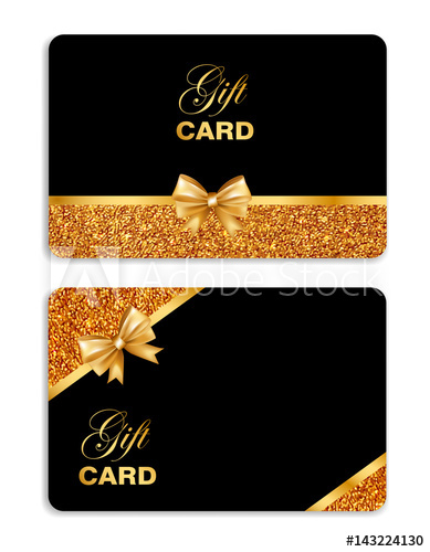 389x500 Black Gift Card With Gold Bow And Glitter Border Isolated On White