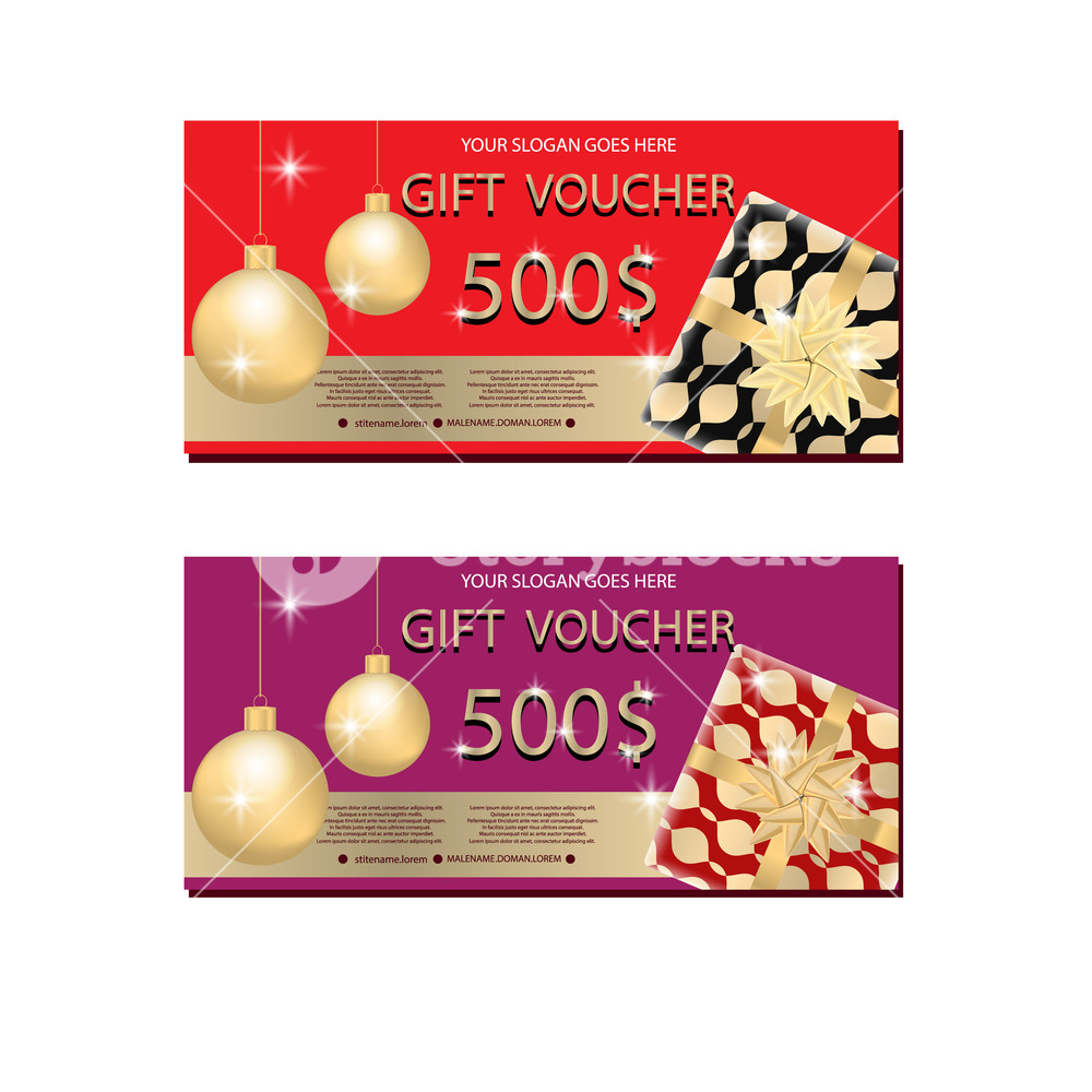 1000x1000 Set Of Luxury Gift Vouchers With Golden Ribbons, Bows, Gift Box