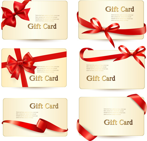 490x471 Exquisite Ribbon Bow Gift Cards Vector Set Free Vector