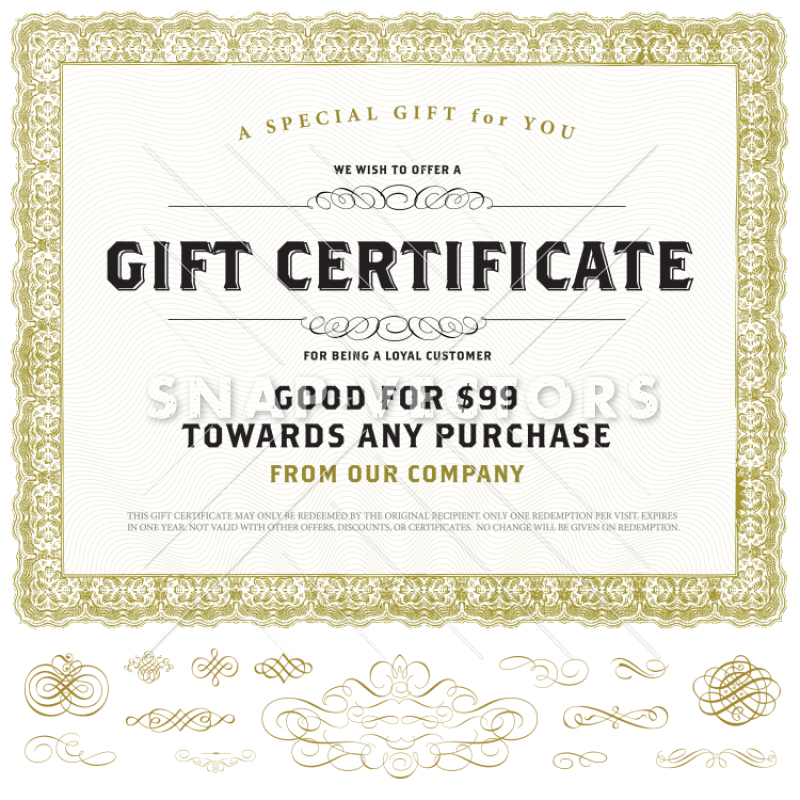 800x800 Vector Vintage Gift Certificate Template With Gold Ornaments