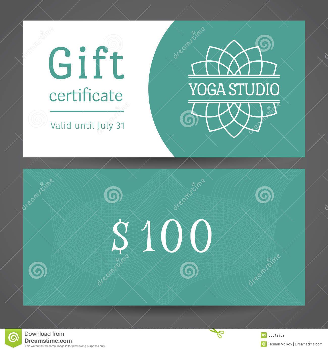 1300x1390 Yoga Studio Vector Gift Certificate Template Stock Vector