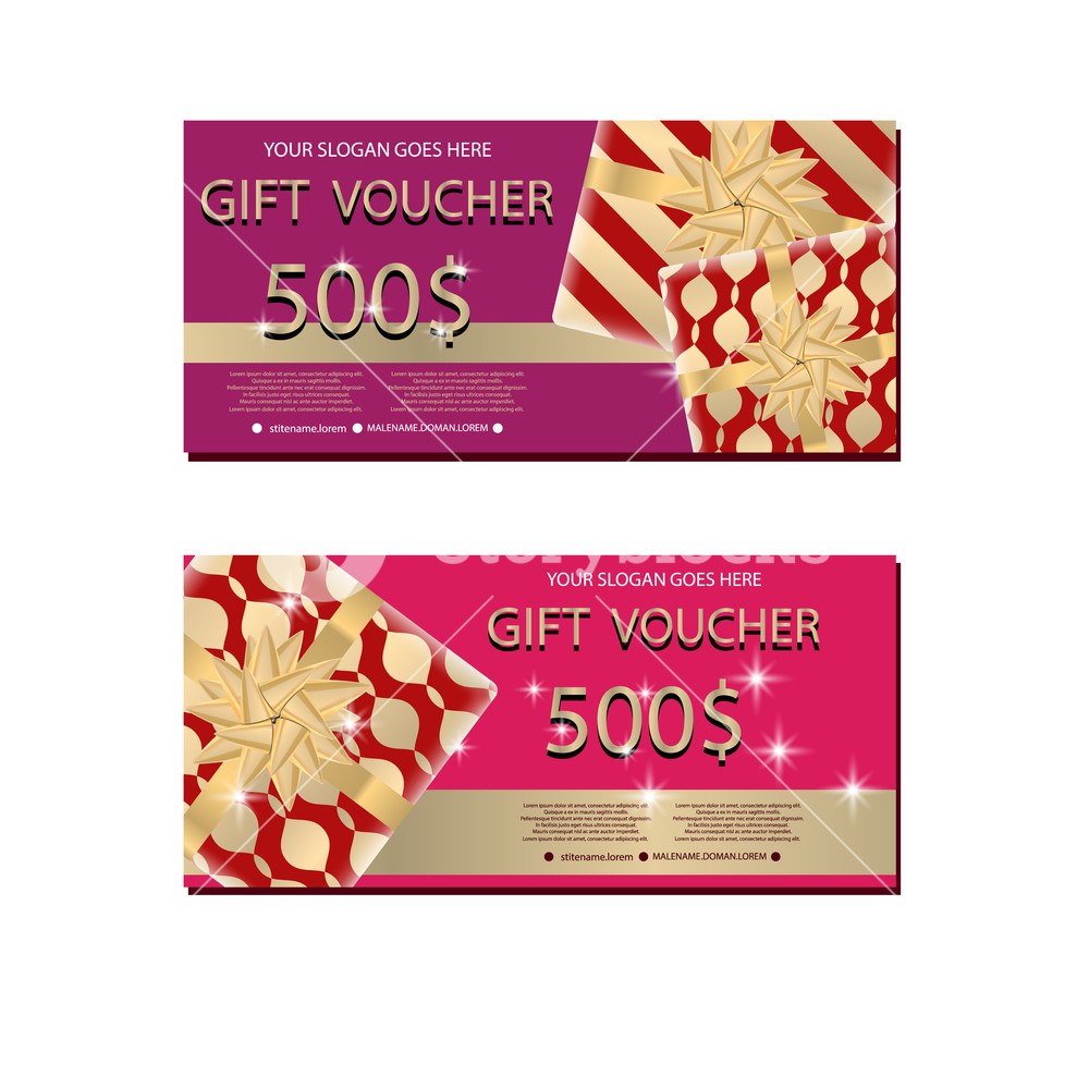 1000x1000 Set Of Luxury Gift Vouchers With Golden Ribbons, Bows And Gift Box