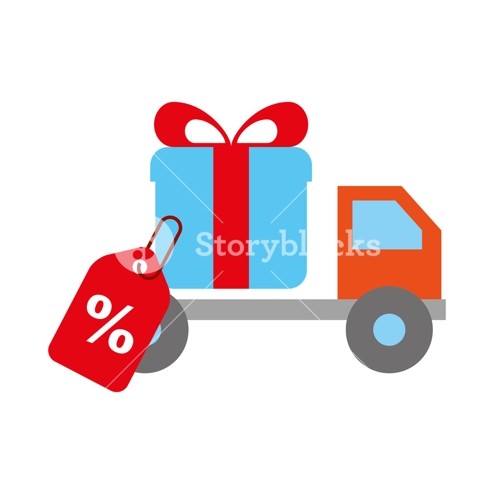 1000x1000 Online Shopping Logistic Truck Delivery Gift Tag Vector