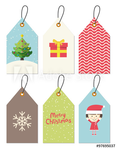391x500 Set Of Cute Vintage Christmas Gift Tag Vector Illustration