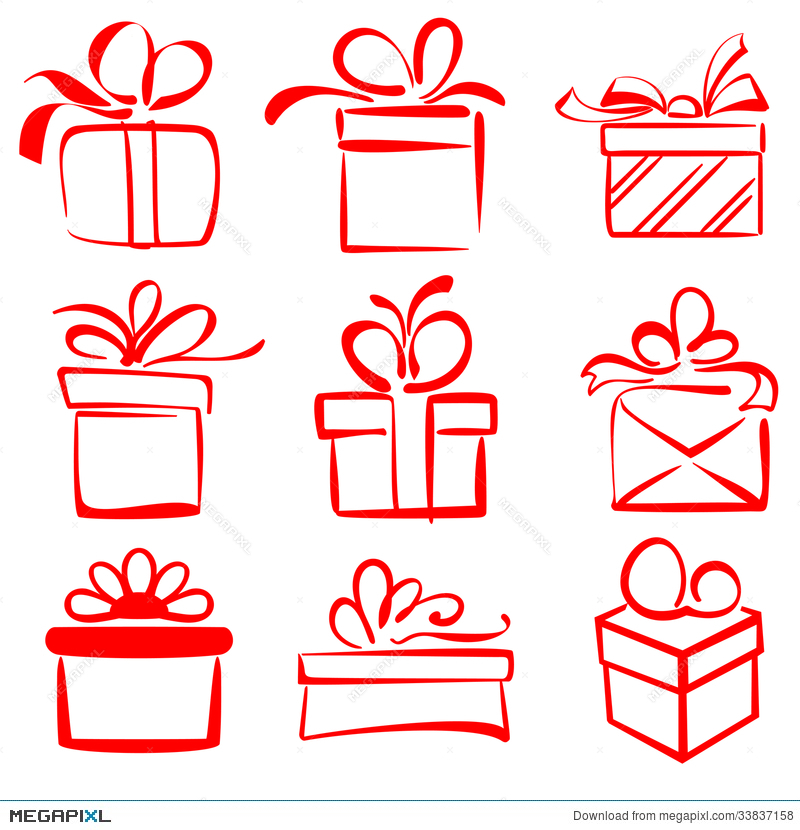 800x830 Gift Boxes Icon Set Sketch Vector Illustration Illustration