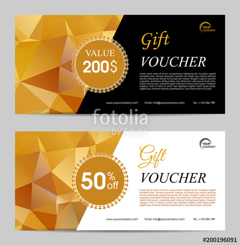 490x500 Two Gold Polygonal Gift Voucher Vector Template Stock Image